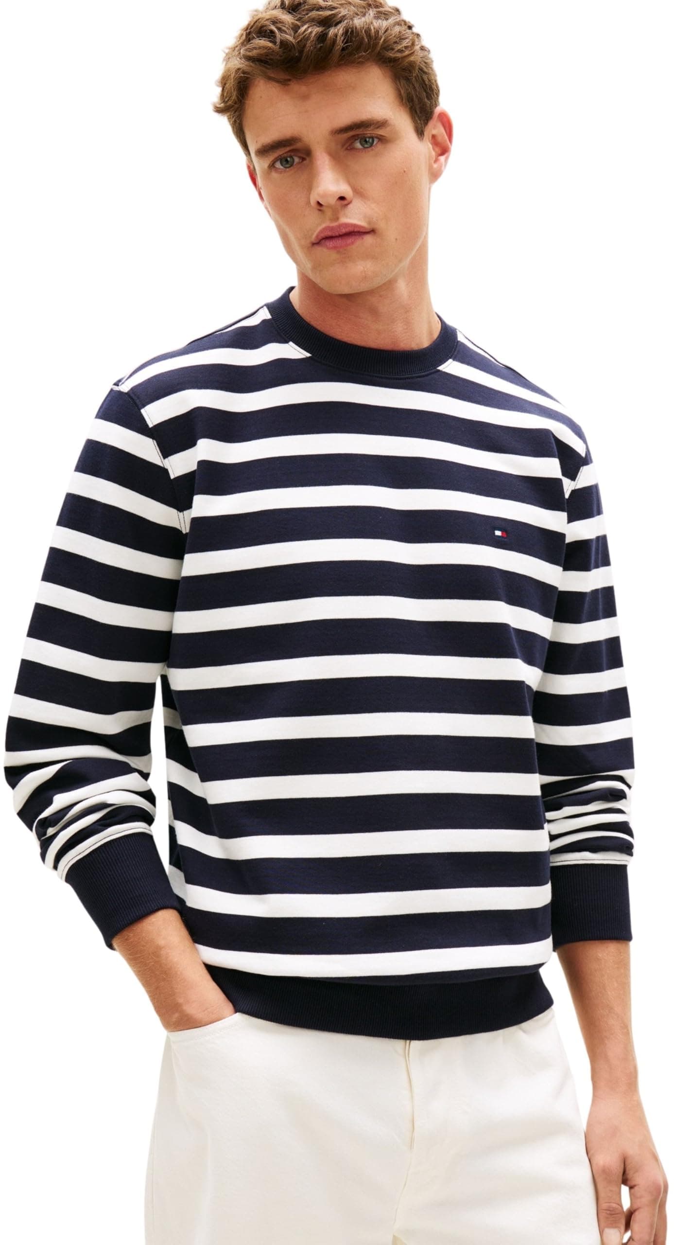 Tommy Hilfiger Herren ESS Terry Block STP Sweatshirt Mw0mw41352 Pullover-Sweatshirt XS Blue (Desert Sky / Ecru) Angebot bei HelloDeals