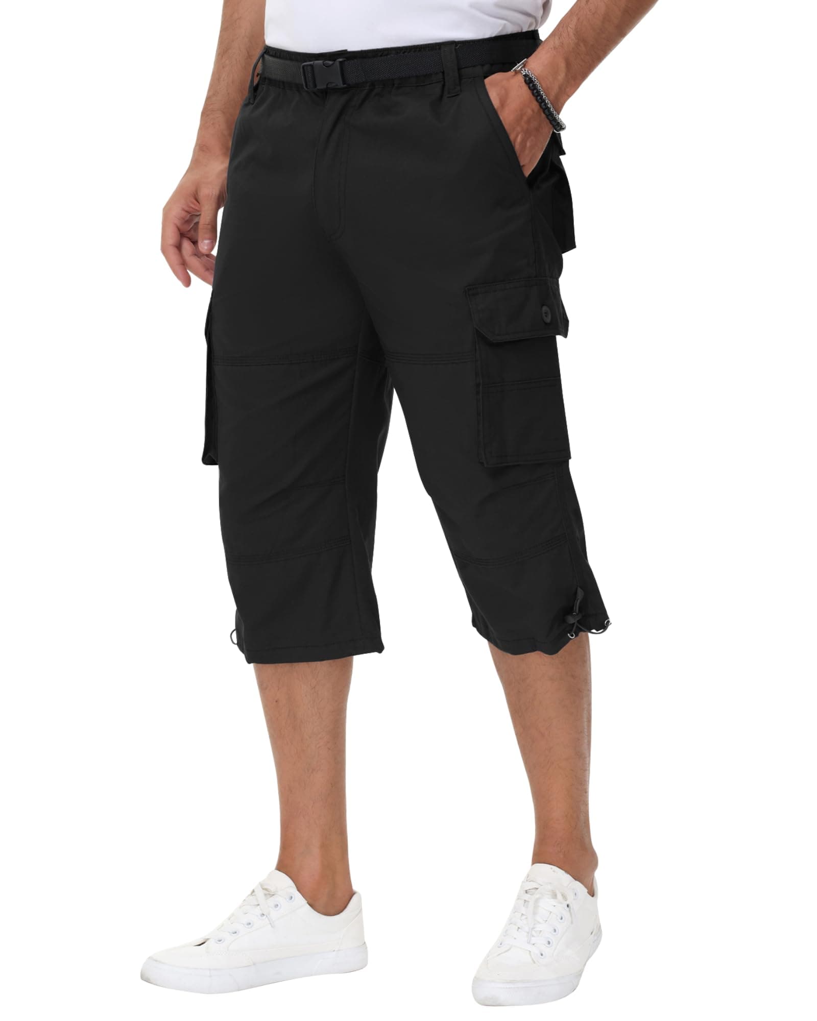 NANAMEEI 3/4 Hose Herren SommerKurz Cargohose Freizeitshorts Männer Sport Dreiviertel Hosen mit Multi Taschen Schwarz L Angebot bei HelloDeals