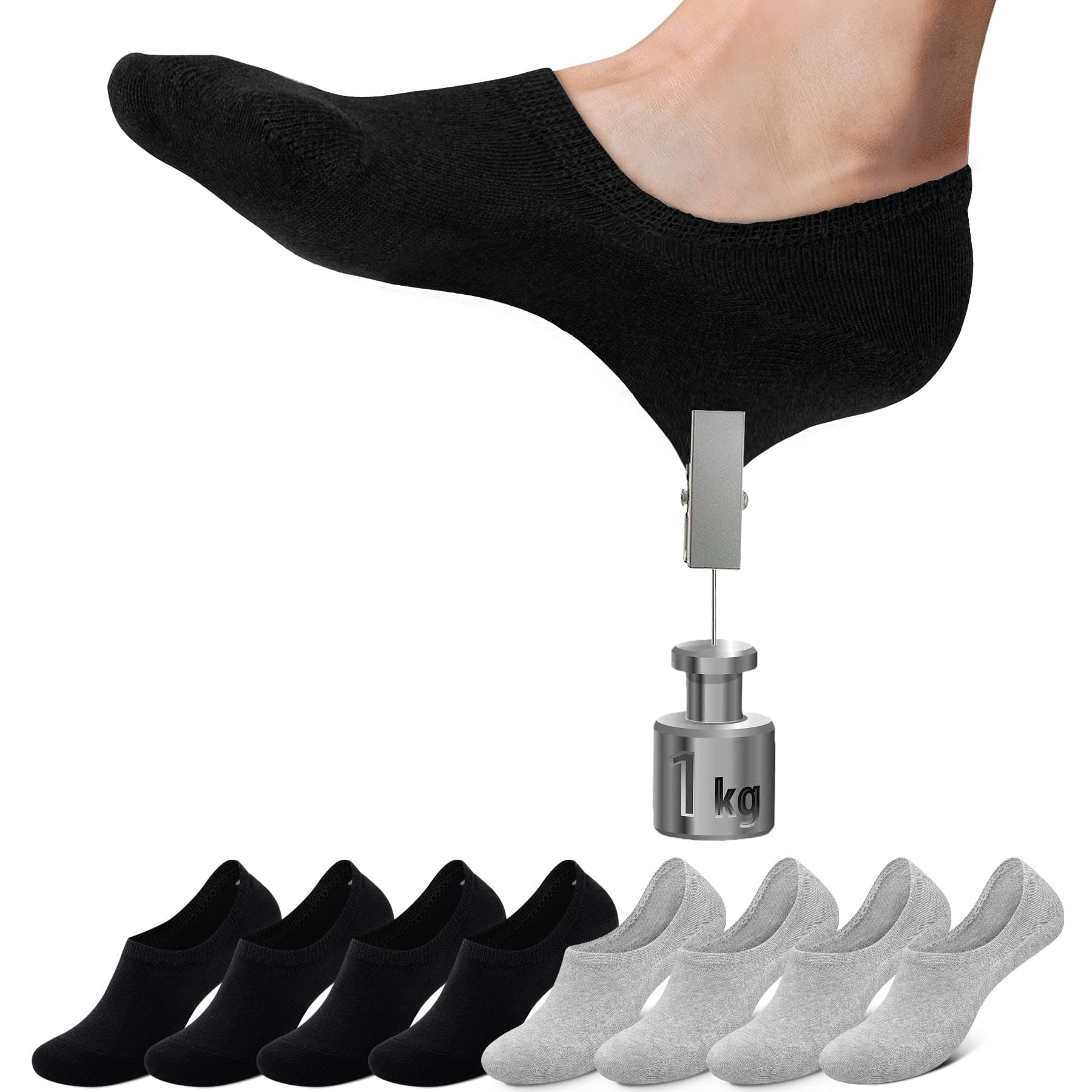 Falechay Sneaker Socken Damen Füßlinge Herren 8/16 Paar No Show Socken | Unsichtbare Socken,Anti Rutsch,Invisible,Unisex,Sneakersocken 43-46 4xschwarz/4xgrau Angebot bei HelloDeals