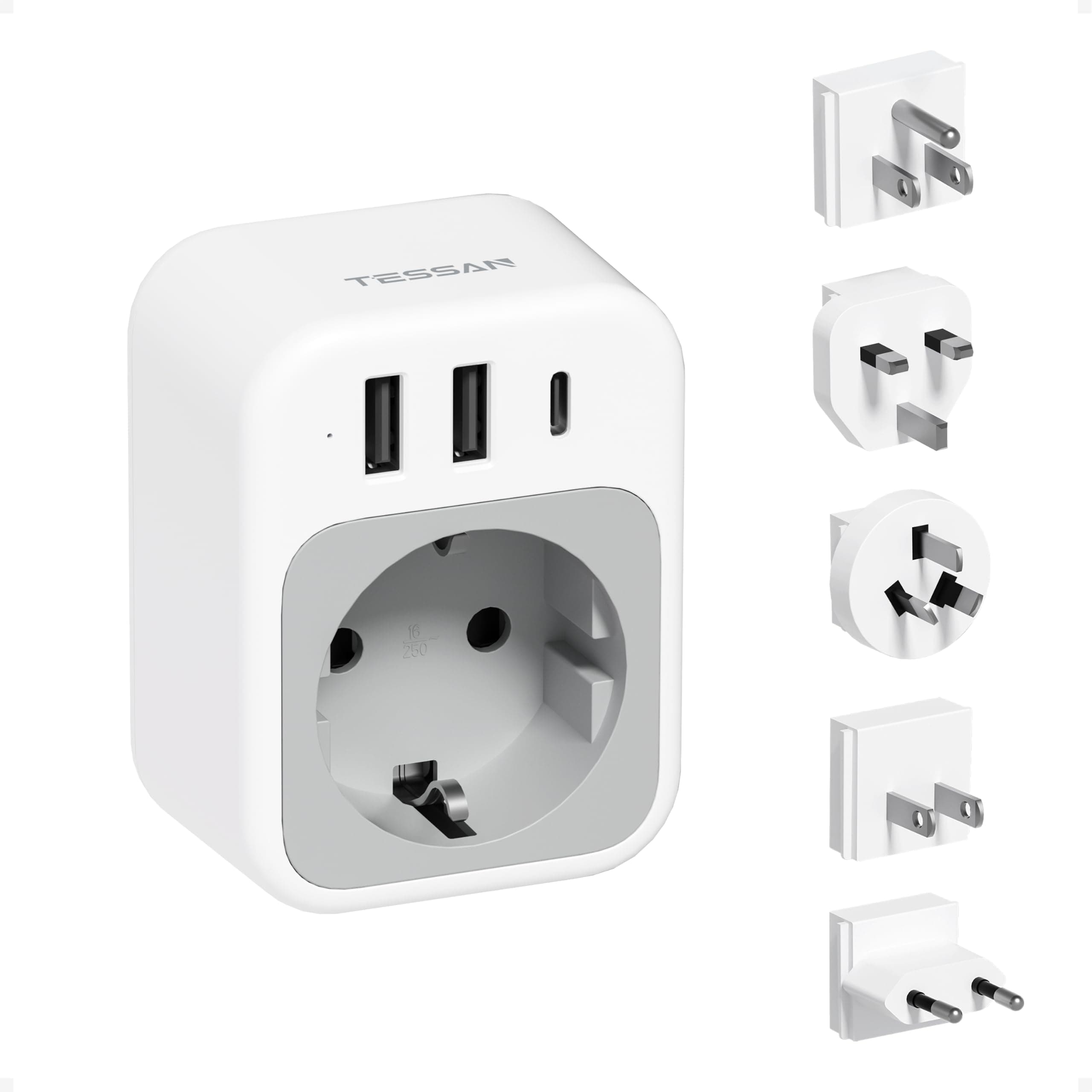 TESSAN Abnehmbare USA UK Travel Adapter mit 2 USB A und 1 USB C | Universal Steckdosenadapter für Kanada England China Japan EU AUS, Reisestecker Adapter Weltweit für Typ A, C, G, B, I Angebot bei HelloDeals