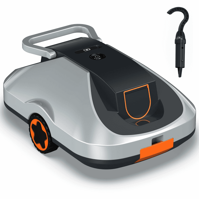 Poolroboter Akku, kabelloser Pool-Saugroboter, 200Min Laufzeit, Intelligente Navigation, Selbsteinparkfunktion und ultrafeine Filterung, kompakt und tragbar Poolreiniger ohne Kabel für Pools 232m² grau und Orange Angebot bei HelloDeals