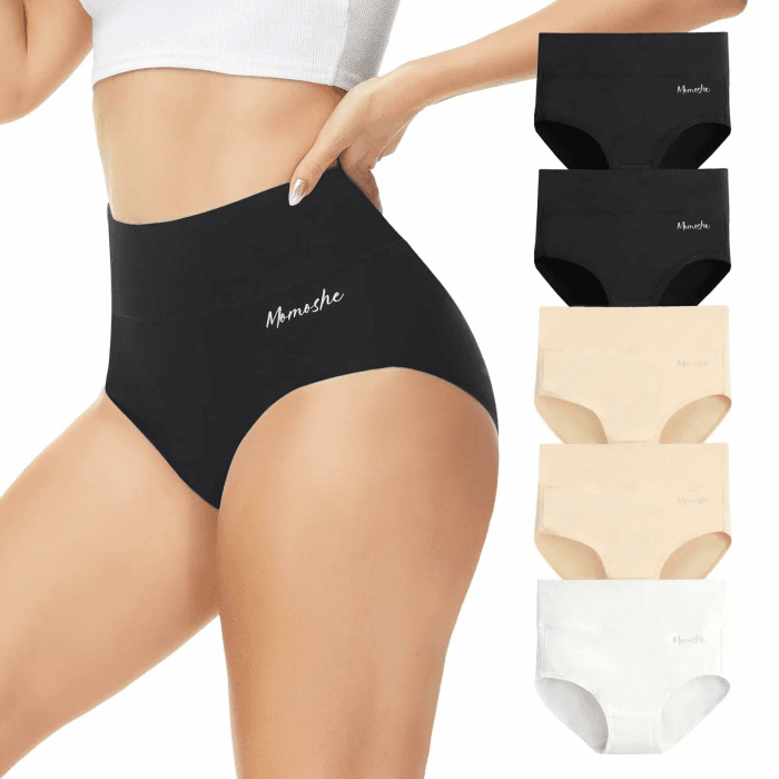 Unterhosen Damen 5er Pack Baumwolle High Waist Unterwäsche Frauen | Hoher Bund mit angenehmem Halt, volle Gesäßabdeckung, elastische Beinöffnungen, doppellagiger Schritt, etikettlos 3XL Schwarz*2+hautfarben*2+weiß*1 Angebot bei HelloDeals