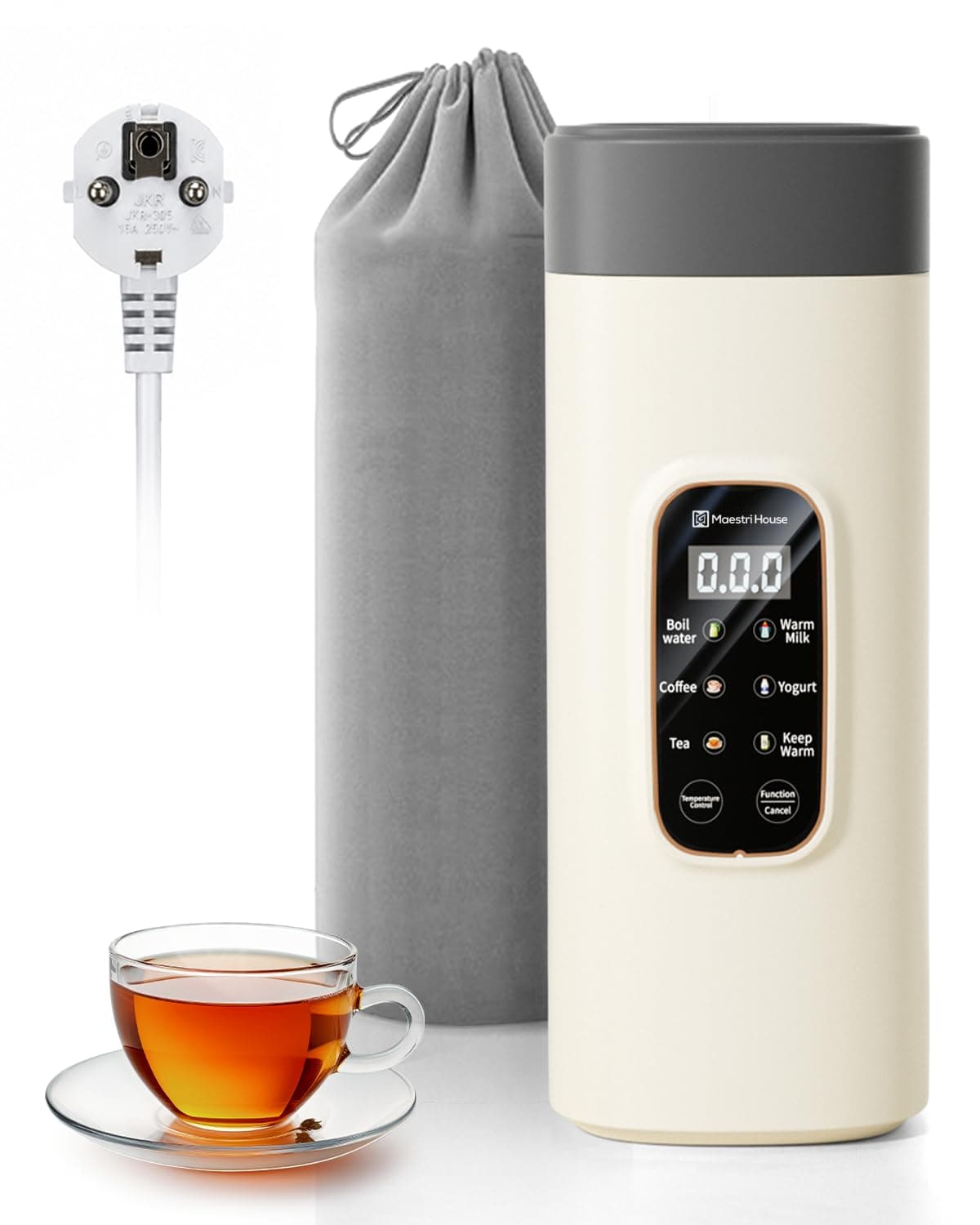 Maestri House Reisewasserkocher 550 ml, Wasserkocher Klein mit 6 Funktionen | Mini Wasserkocher mit 400W Schnellkochfunktion, Edelstahl 304, Auslaufsicher, Ideal für Reisen, Hotel, Büro, Tee und Kaffee Cremeweiß Angebot bei HelloDeals