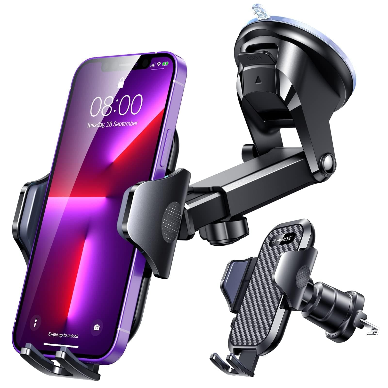 VANMASS 2026 Handyhalterung Auto Upgrade Stärkste Saugnapf & Lüftungshaken | 【Militär-Klasse】4 in 1 Handy Halterung Auto 360° Drehbar Handyhalter Auto Armaturenbrett Scheibe Wand für iPhone Samsung usw Kohlefaser Schwarz Angebot bei HelloDeals
