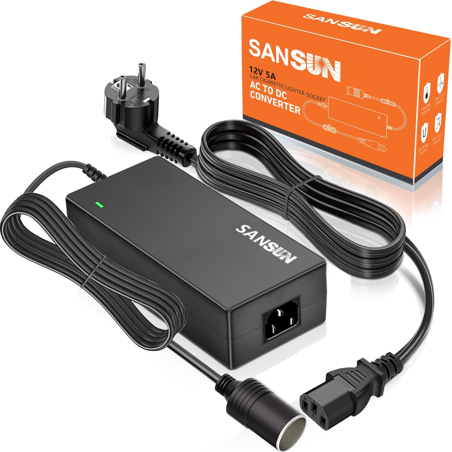 Spannungswandler 5A Auto Zigarettenanzünder, SANSUN AC240V zu DC12V Versorgung Adapter Transformator für Auto Geräte unter 60W (5A) Angebot bei HelloDeals