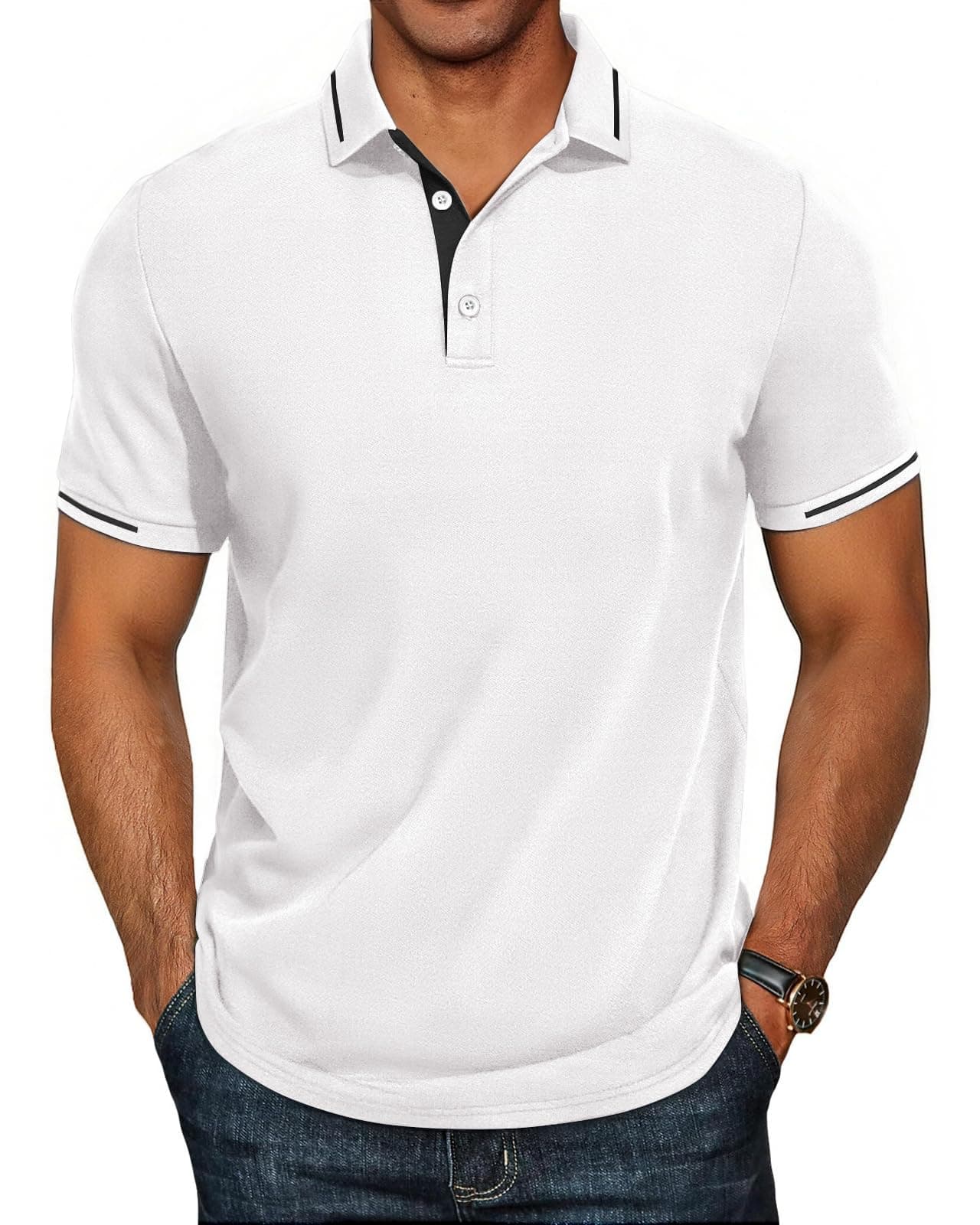 Herren Poloshirts-Business Kurzarm Polo Shirts Sommer Freizeit T-Shirt Klassisches Weiß XL Angebot bei HelloDeals