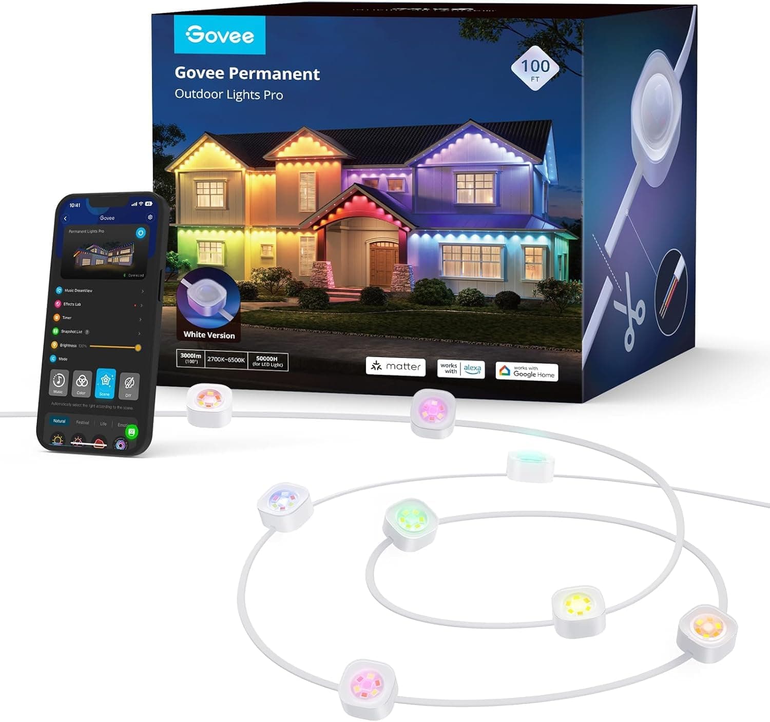 Govee Permanent Outdoor Lights Pro 30m, RGBIC Mit 60 LED IP67 Wasserdicht | Smart Outdoor Lights Warm/Kaltweiß LED Leuchten, 75 Szenenmodi für Party, funktioniert mit Alexa, Google Assistant, Matter Angebot bei HelloDeals