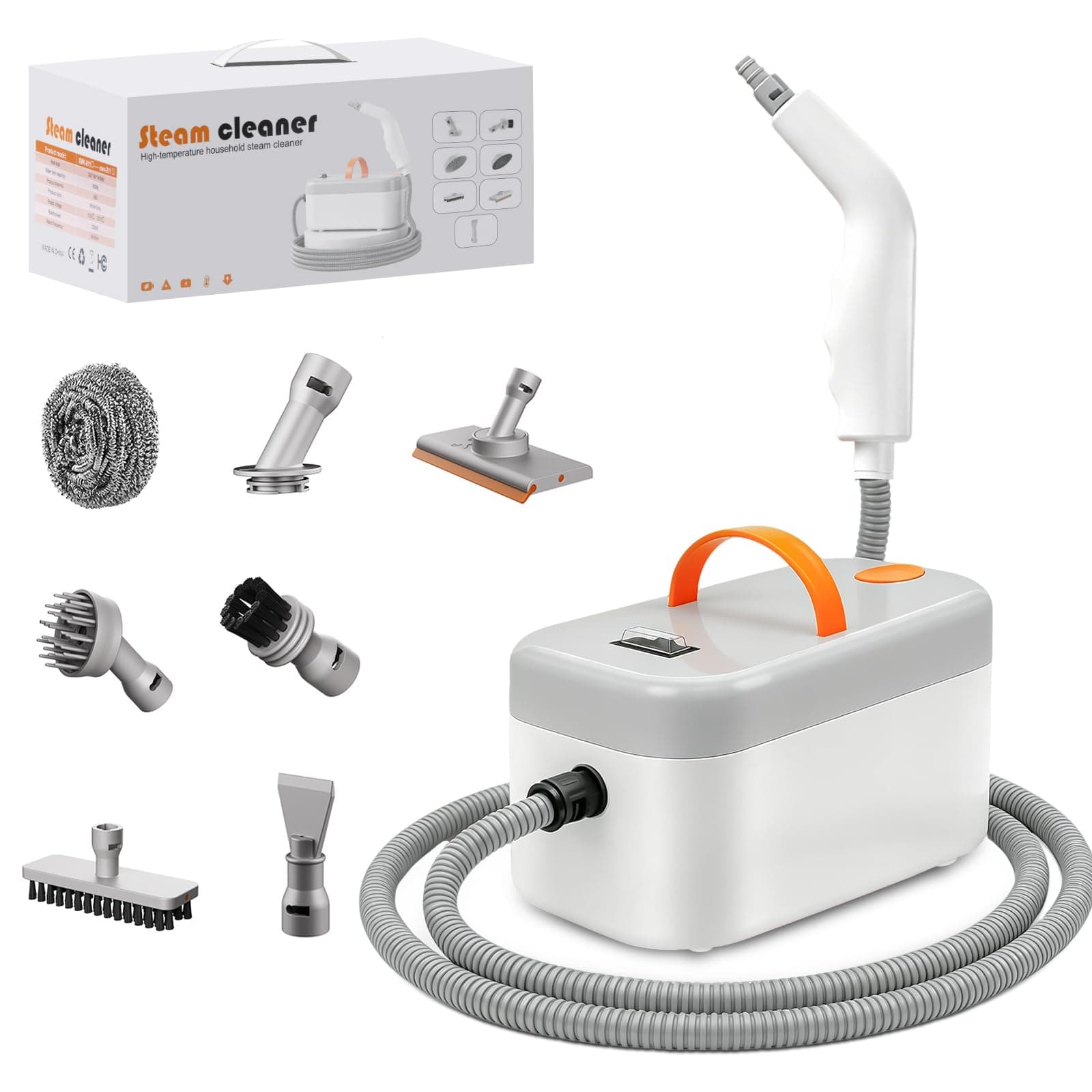 Dampfreiniger Handgerät 1200W Steam Cleaner |120°C in 15 Sek| 4.5 bar Druck | Handdampfreiniger für Küche Bad Auto Fugen Fenster, chemiefrei | 850ml Tank | 1.25m Kabel | 5 Bürsten Aufsätze Angebot bei HelloDeals