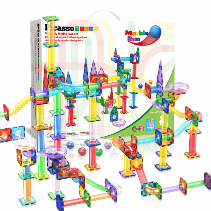 PicassoTiles 150-teiliges Marble Run Magnetfliesen-Set, STEM Kugelbahn 3+ | BPA- und bleifrei, 10 geometrische Formen, fördert Hand-Auge-Koordination, regt Kreativität an, ideales Geschenk für Kinder Angebot bei HelloDeals