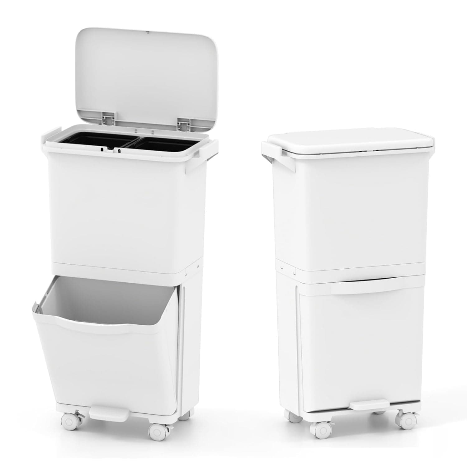 LIFEZEAL 36 L Abfalleimer Küche, Mülleimer auf Rädern mit 2 Ebenen, Abfallbehälter mit Pedal & neigbarem Unterschrank, Treteimer für Küche, Esszimmer, Wohnzimmer, Weiß Weiß 36L Angebot bei HelloDeals