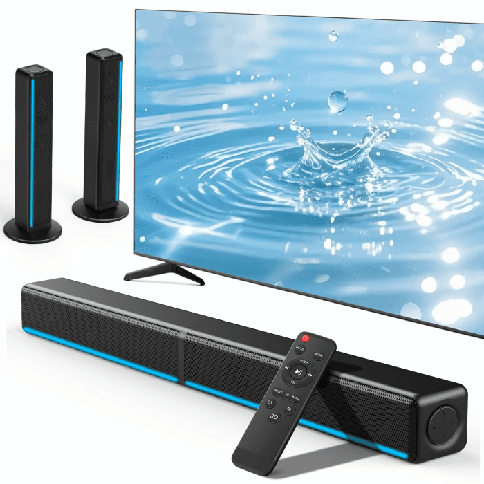 Soundbar für TV Geräte mit RGB, 2.2-Kanal, 180 W Spitzenleistung, HDMI ARC | Teilbares 2-in-1-Set of TV Soundbar mit Bluetooth 5.3, 3 EQ-Modi, Einstellbarer Bass, Optisch-, AUX- und USB-Anschlüssen Metallschwarz Angebot bei HelloDeals