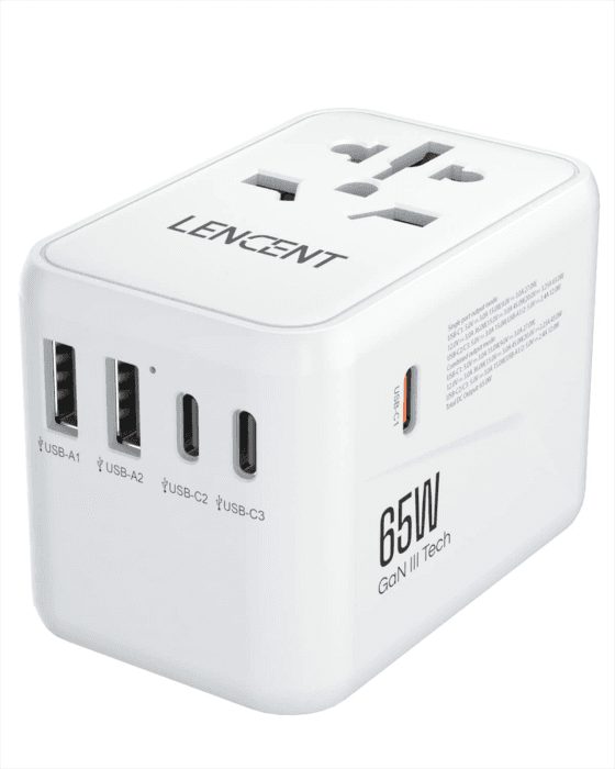 LENCENT Universeller Reiseadapter, GaN III 65W Internationales Ladegerät Weiß Angebot bei HelloDeals