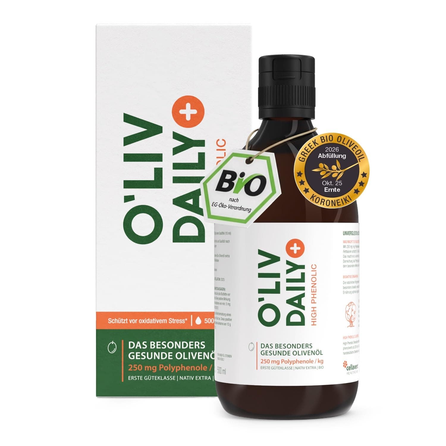 Abverkauf: Bio Olivenöl 400mg/kg Polyphenole - senkt Cholesterin* & schützt Blutfette** - Extra Nativ High Phenolic kaltgepresst - Koroneiki-Oliven - Mediterrane Küche - O’Liv Daily - 500 ml Angebot bei HelloDeals
