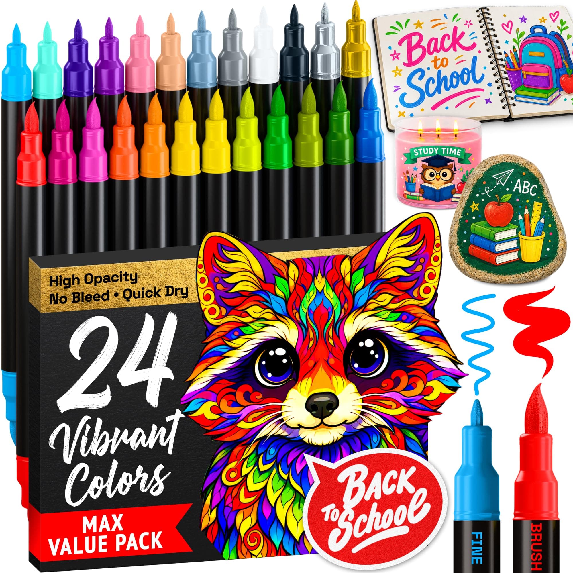 Artistro 24 Acrylstifte Dual-Tip Brush+Fein für Stein, Stoff, Holz & Glas Doppelspitze + Fein 24 Angebot bei HelloDeals