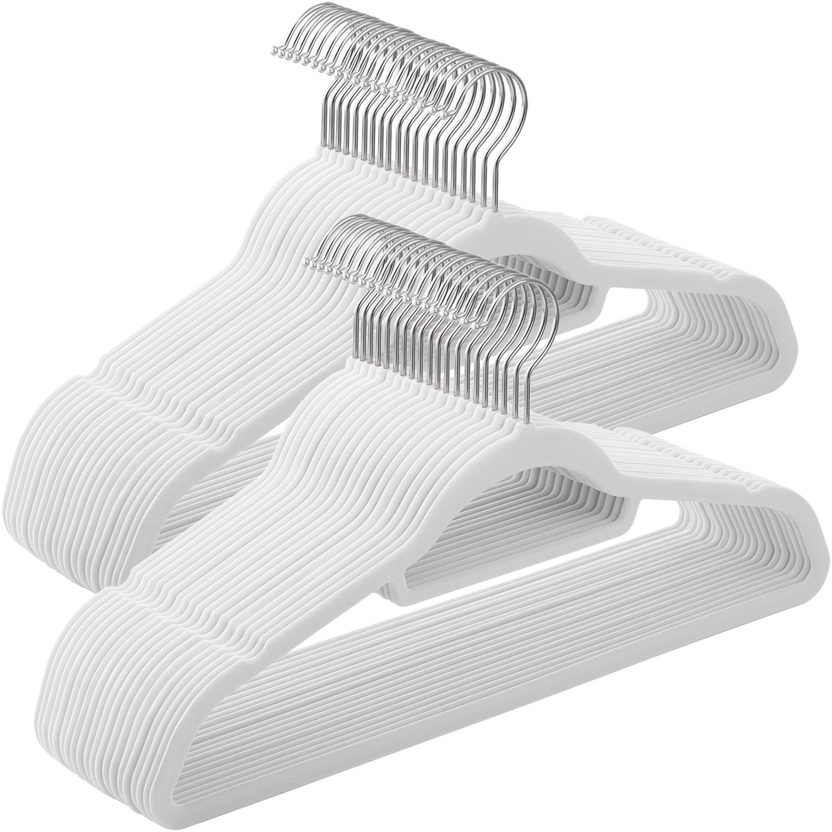SONGMICS Kleiderbügel Samt, 50er Set, rutschfest, platzsparend Weiß + Silber 50 Stück Angebot bei HelloDeals