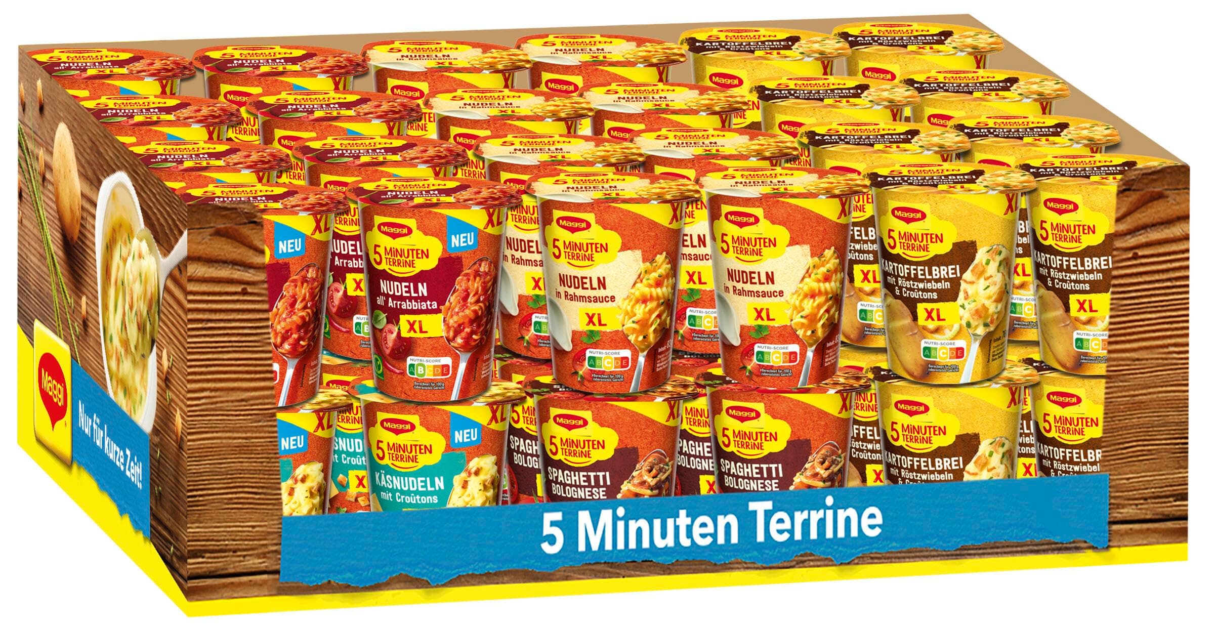 MAGGI 5 Minuten Terrine, 5 Geschmacksrichtungen, 48er Pack (48 Becher) Angebot bei HelloDeals