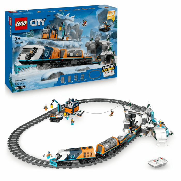 LEGO City Trains Arktis-Polarexpress - Spielzeug mit ferngesteuertem Zug - Schneepflug, 22 Gleissegmente, 6 Minifiguren & Felssturz-Funktion – Geschenk für Jungen & Mädchen ab 7 Jahren - 60470 Explorers' Arctic Polar Express Train 60470 Angebot bei HelloDeals