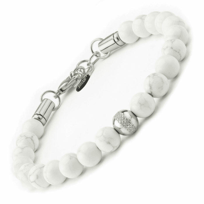 10:10 Herren-Armband mit Natursteinen, 8 mm, verstellbar, robust und bequem, hergestellt in Italien Aulite Weiß Angebot bei HelloDeals