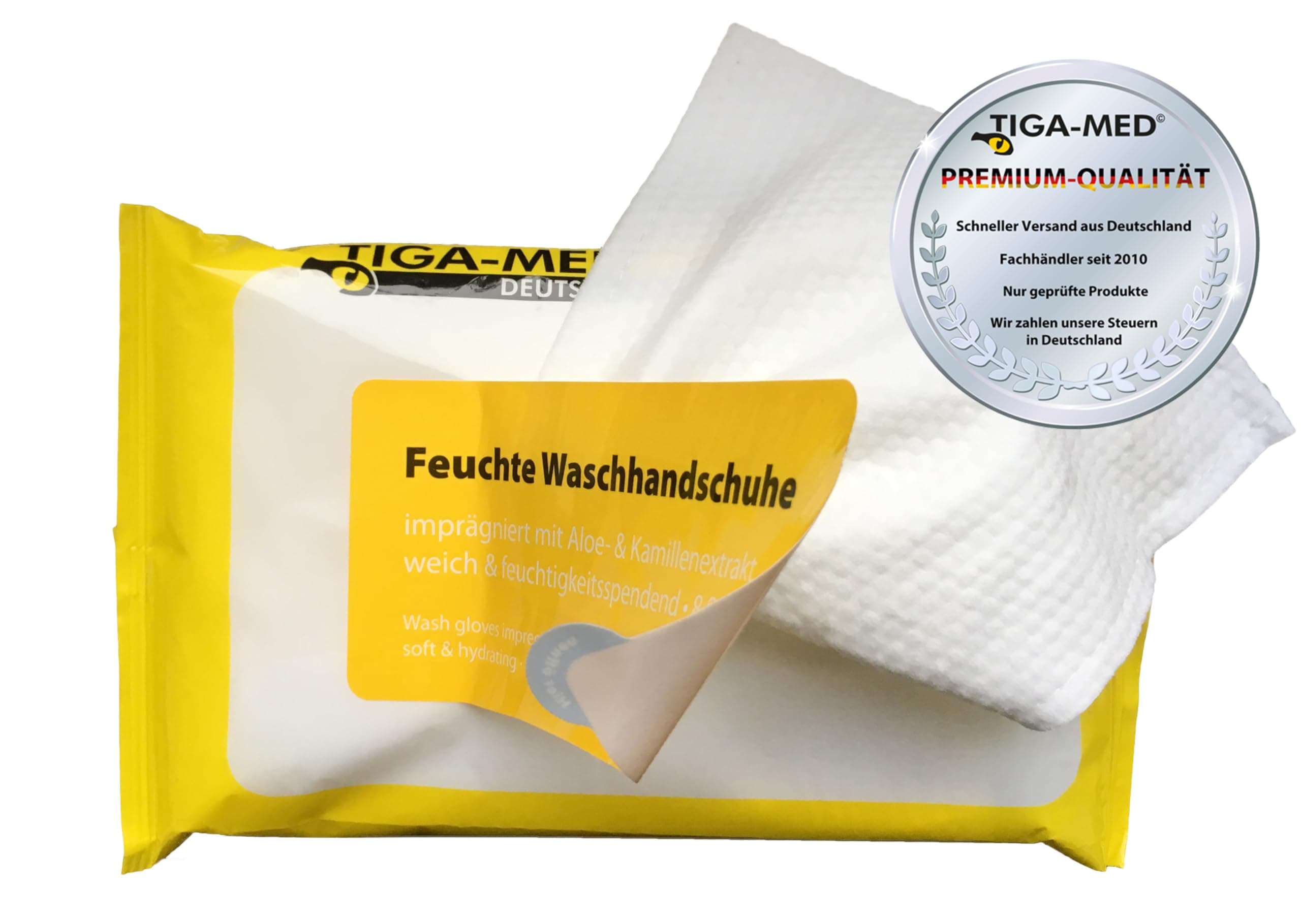 TIGA-MED Feuchte Waschhandschuhe – 24×8 Stück (192) – mit Aloe Vera & Kamillenextrakt vorimprägniert – Einmal-Waschhandschuh für Pflege, Alltag & unterwegs Angebot bei HelloDeals
