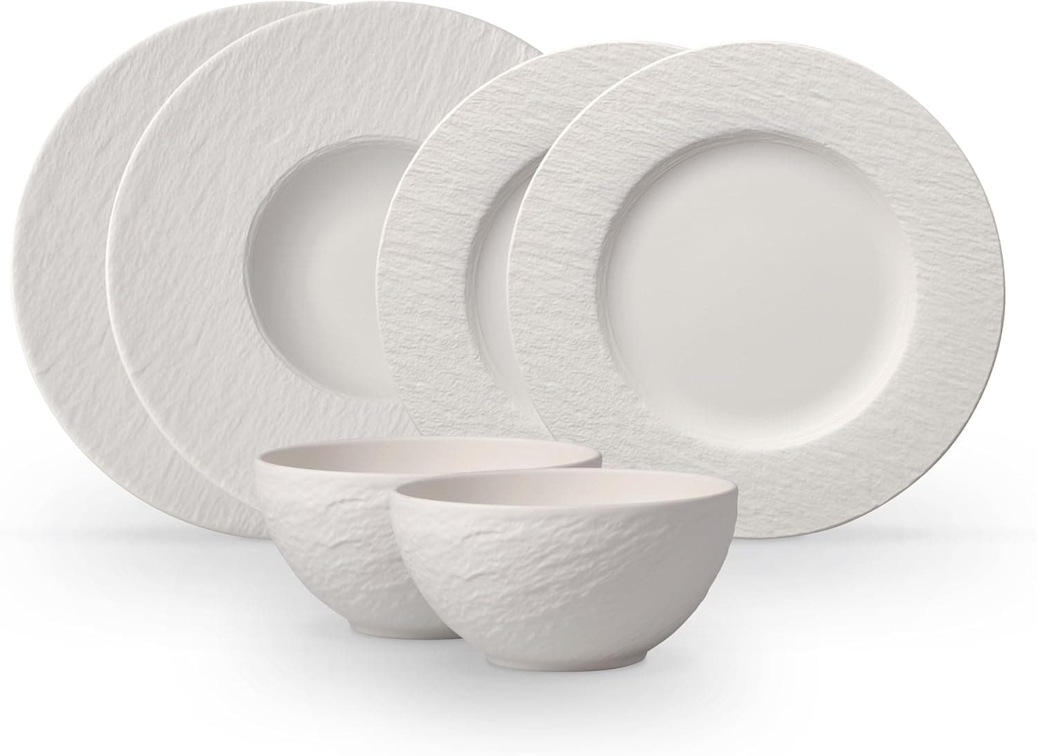 Villeroy & Boch - Manufacture Rock Blanc Geschirrset 6 teilig Weiß, Spülmaschinenfest, Mikrowellensicher, Geschirr Modern, Starter Set, Speiseteller, Pastateller, Müslischalen, Premium Porzellan Starter-Set | 6-tlg. Weiß Angebot bei HelloDeals