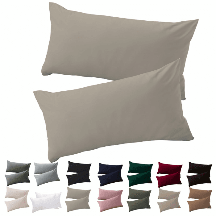 Soifox Kissenbezug 40 x 80 2er Set - Kopfkissenbezug 40x80 Natur 100% Mikrofaser bügelfrei & knitterfrei mit Reißverschluss 40 x 80 cm, 2 Stück Taupe Angebot bei HelloDeals