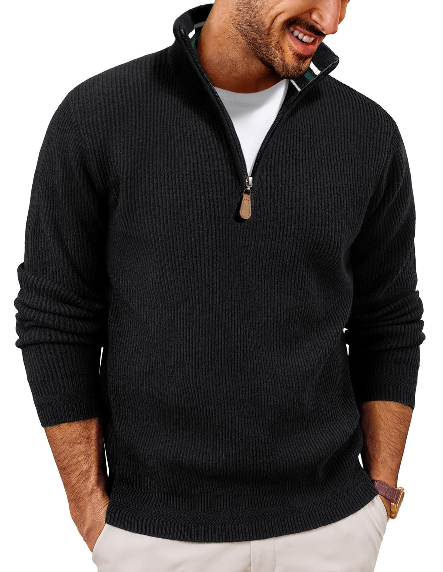 PJ PAUL JONES Pullover Herren 1/4 Zip Troyer Winter Strickpullover Sweater XL Schwarz Angebot bei HelloDeals