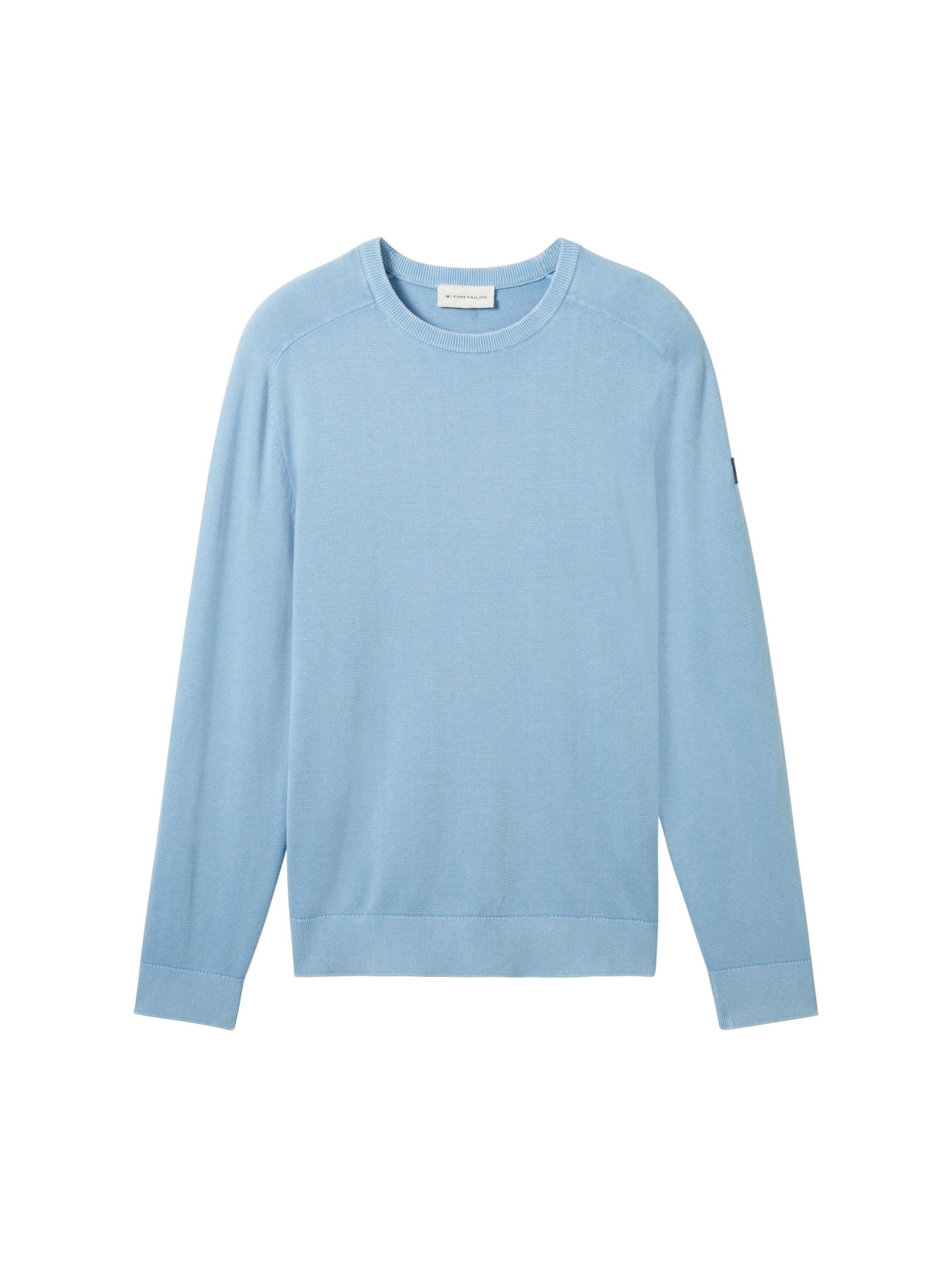 TOM TAILOR Herren Strickpullover aus Baumwolle L 32245 - Washed Out Middle Blue Angebot bei HelloDeals