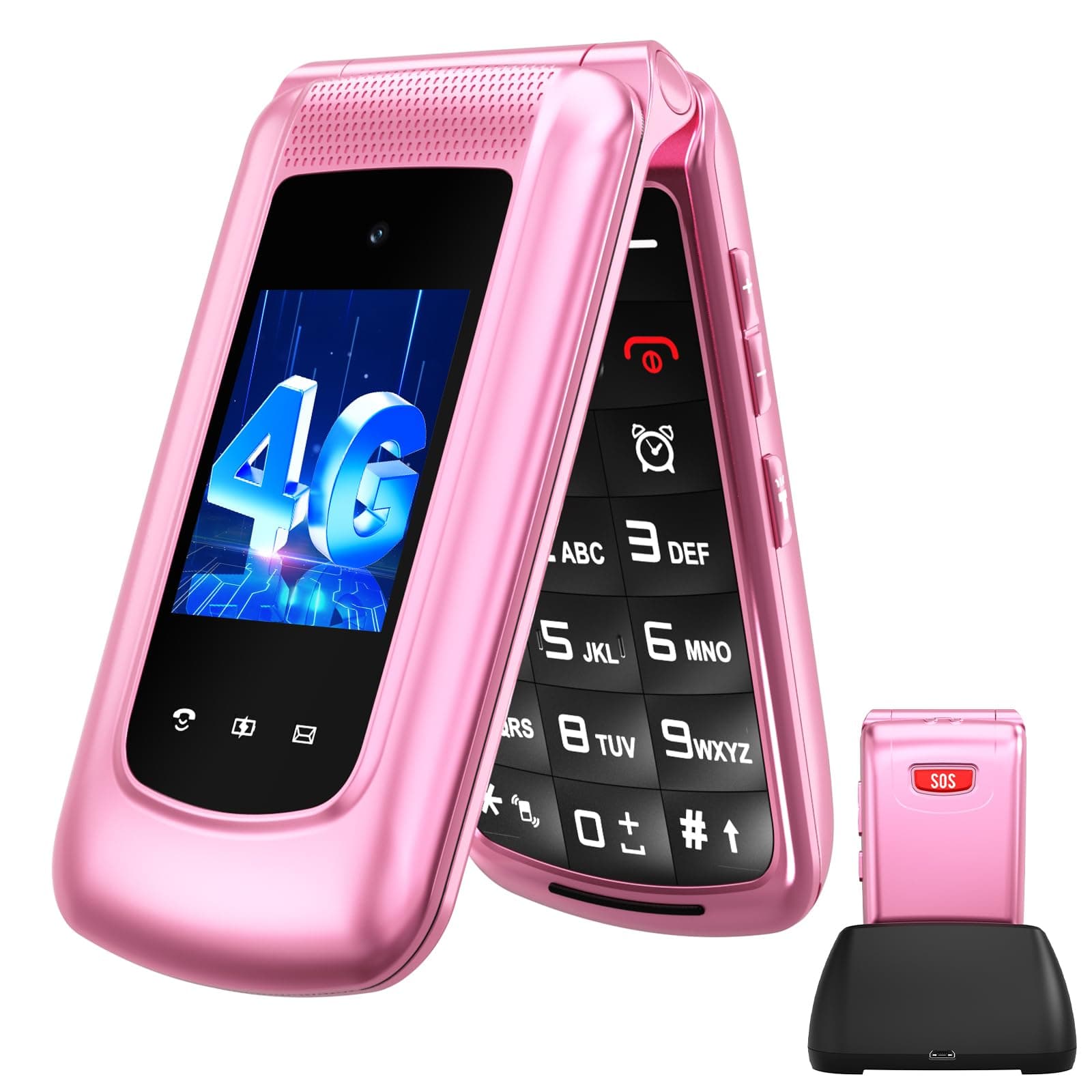 4G Seniorenhandy Klapphandy Ohne Vertrag, Dual-SIM Rentner Handy mit Großen Tasten, Sprachansage, Ladestation, Flip Senioren Handy mit SOS Notruffunktion | 2,4+1.77 Zoll Dual Farbdisplay | Kurzwahl Rosa Angebot bei HelloDeals