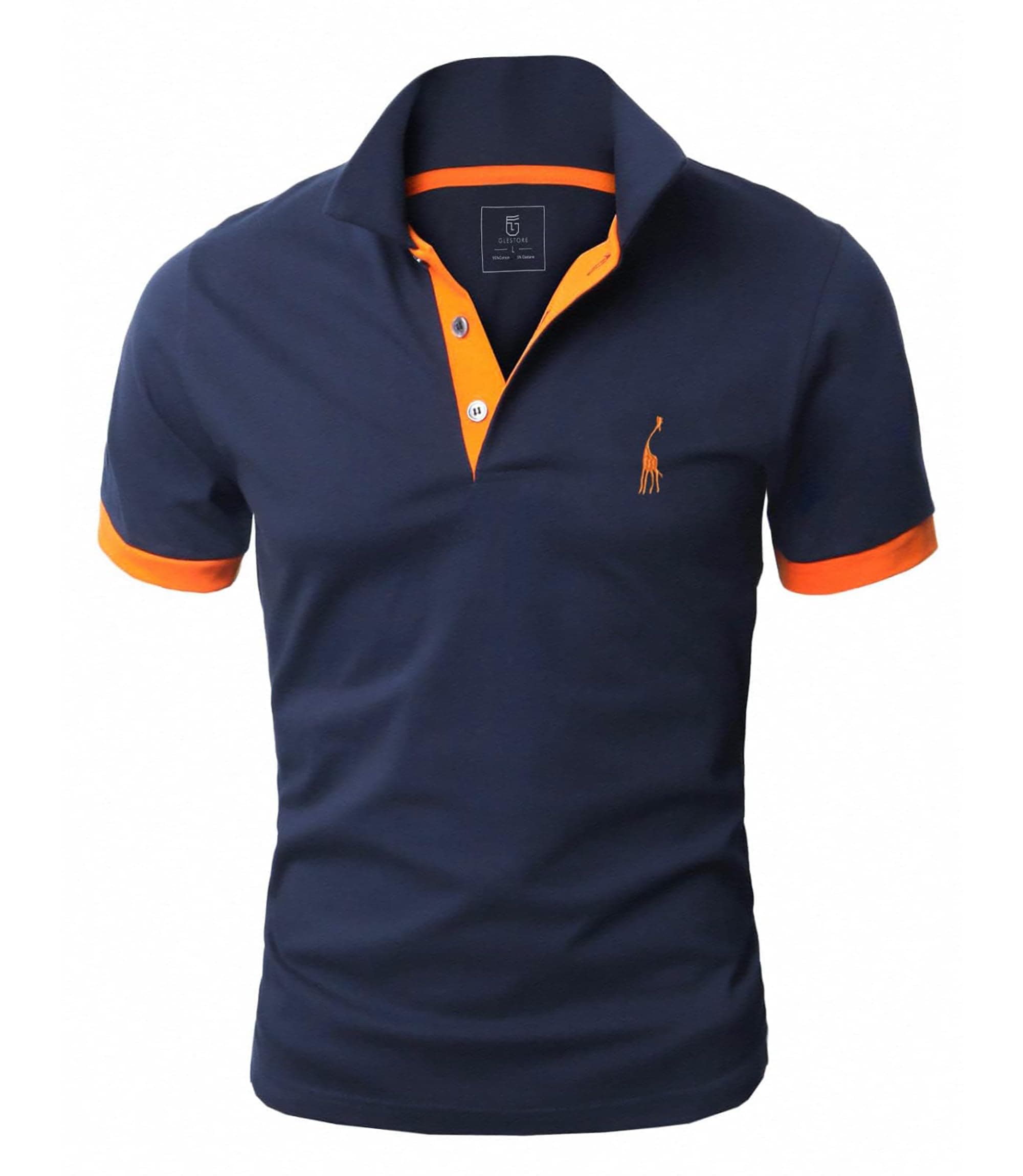 GLESTORE Herren Kurzarm Poloshirt Baumwolle Giraffen Stickerei XS-5XL L S1-marine Angebot bei HelloDeals